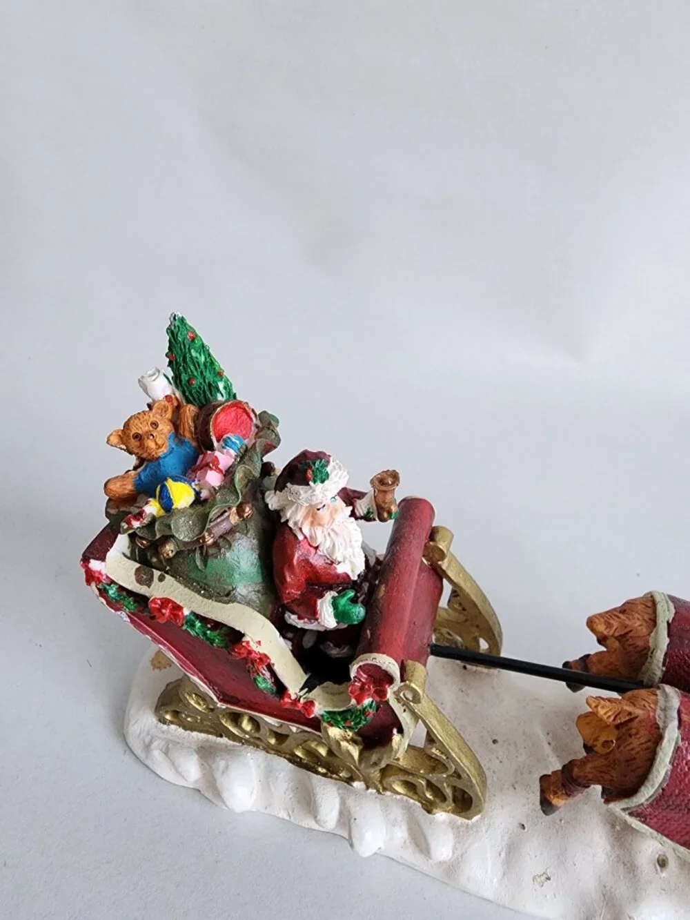 Santa Sleigh with 3 Reindeer Christmas Resin Figurine Holiday Decor
